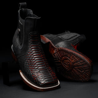 Men's Red Venom MAMBA Strike Python Tribute Ankle Square Toe Boot + Belt Combo