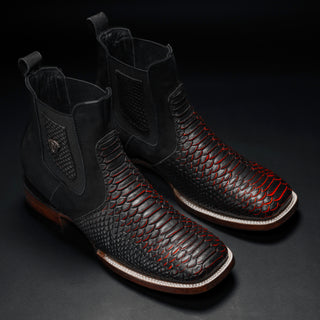 Men's Red Venom MAMBA Strike Python Tribute Ankle Square Toe Boot + Belt Combo