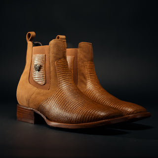 Men's Leather Tribute Lizard Cowboy Ankle Square Toe Boot