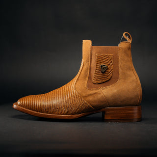 Men's Leather Tribute Lizard Cowboy Ankle Square Toe Boot