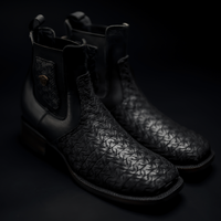 Men's 716 Braided Black Short Ankle Western Boot Square Toe