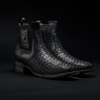 Men's 716 Braided Black Short Ankle Western Boot Square Toe
