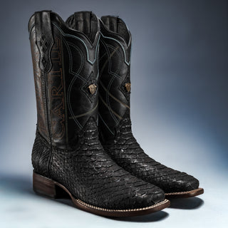 Rodeo Cartie Python Original Exotic Cowboy Western Boots Square Toe Black Matte