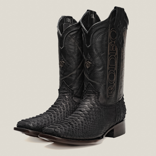 Rodeo Cartie Python Original Exotic Cowboy Western Boots Square Toe Black Matte