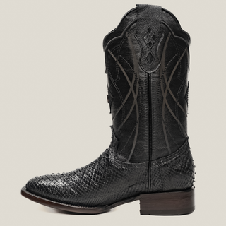 Rodeo Cartie Python Original Exotic Cowboy Western Boots Square Toe Black Matte