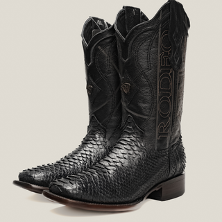 Rodeo Cartie Python Original Exotic Cowboy Western Boots Square Toe Black Matte