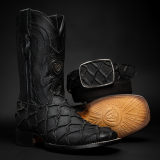Men's Monster Fish Royal Pirarucu 4D Tribute Square Toe Boot + Belt Combo