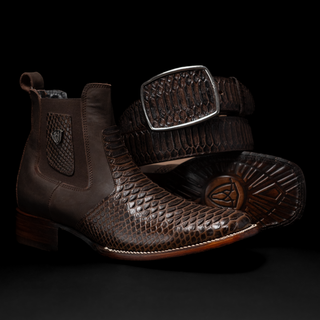 Men's MAMBA Strike Python Tribute Ankle Square Toe Boot + Belt Combo