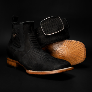 Men's MAMBA Strike Python Tribute Ankle Square Toe Boot + Belt Combo