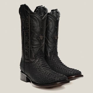 Rodeo Cartie Python Original Exotic Cowboy Western Boots Square Toe Black Matte