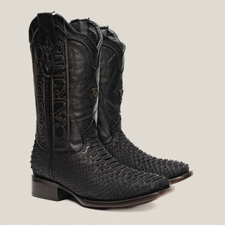 Rodeo Cartie Python Original Exotic Cowboy Western Boots Square Toe Black Matte