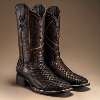 Rodeo Cartie Python Original Exotic Cowboy Western Boots Square Toe Black Matte