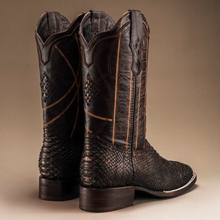 Rodeo Cartie Python Original Exotic Cowboy Western Boots Square Toe Black Matte