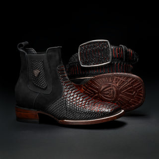 Men's Red Venom MAMBA Strike Python Tribute Ankle Square Toe Boot + Belt Combo